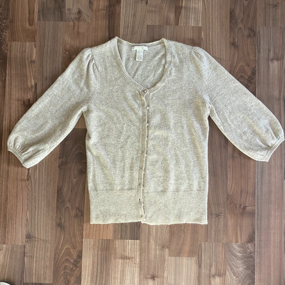 Sarah Spencer Wool Cardigan Neutral Minimalist Color Oatmeal/Beige